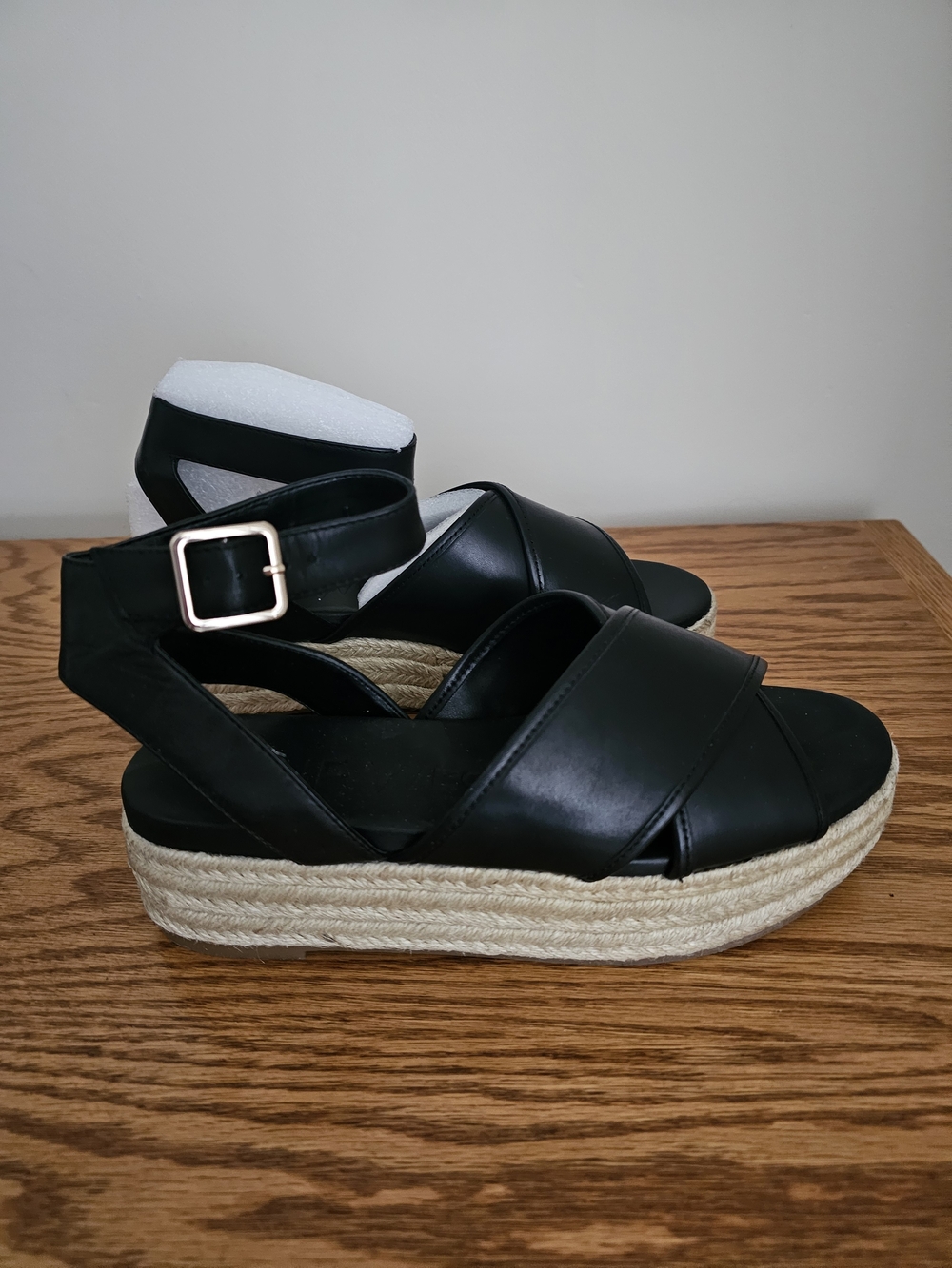 Nine West Black Leather Platform Espadrille Sandals